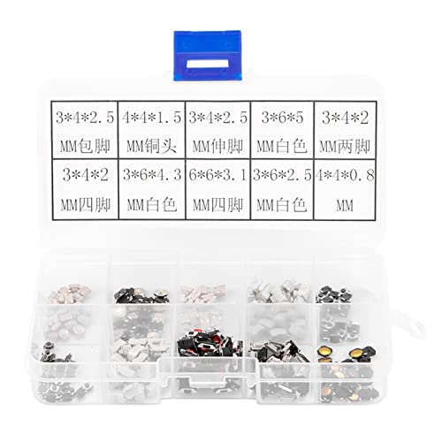 Miskall Microinterruptor, Surtido de microinterruptores de botón táctil de 250 Piezas para Llave de Control Remoto de automóvil con Caja Cover