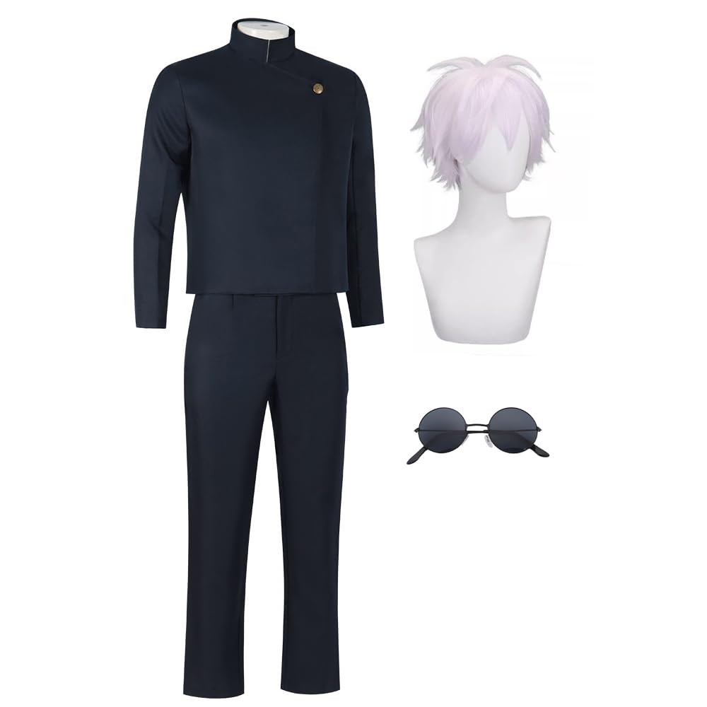 Xinchangda JJK Gojo Satoru Cosplay Costume Set School uniform and pants glasses with wig full costume, Halloween carnival party cosplay dress up