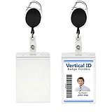 2 Packs Retractable Badge Holders with Carabiner Reel Clip and Vertical Style Heavy Duty ID Card...