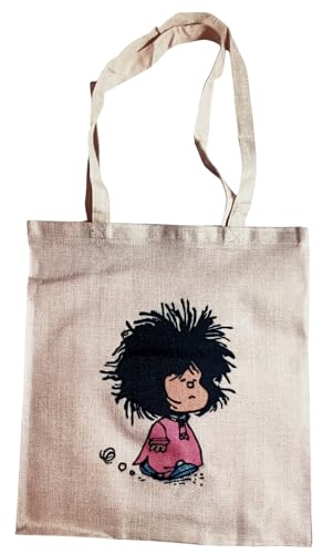 DrMugCollection Borsa Mafalda Sleep-Tote bag ecologica, resistente e leggera, manici lunghi rinforzati, ideale per la spesa e l'uso quotidiano, beige, 38 x 42 cm
