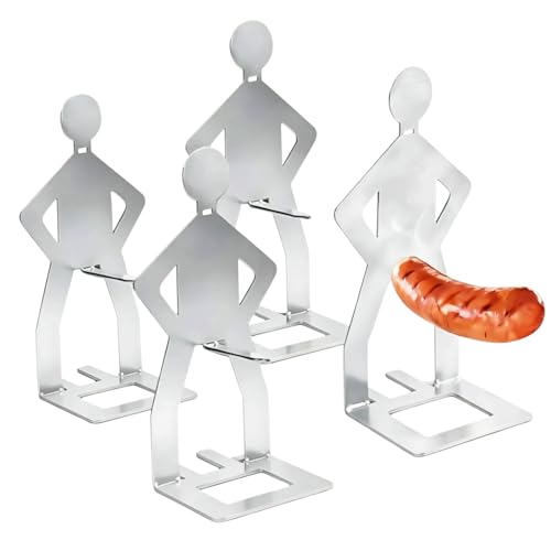 4 Stück Grillwursthalter Aus Edelstahl Grill Geschenke für Männer Kreativer Stehender Mann Wurst Grillständer Wurster Grillzubehör Witzige Geschenke Hot Dog BBQ Tools Für Outdoor Kochzubehör