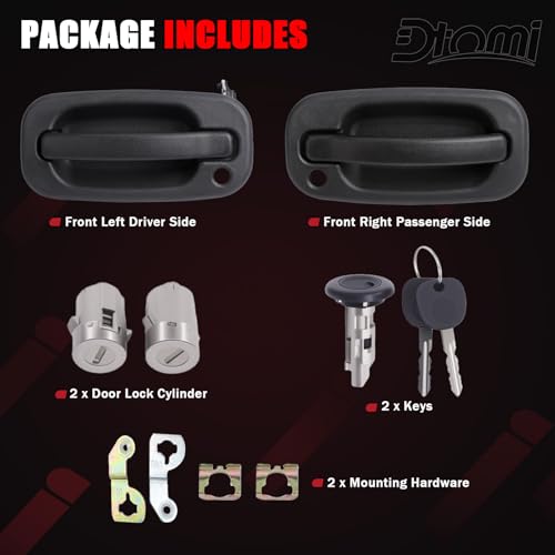 Exterior Door Handles, w/Lock Cylinders & Keys Compatible With Chevy GMC Cadillac Vehicle 1999-2007 Silverado Suburban Tahoe Avalanche, Sierra Yukon, Escalade Replaces# 15034985, 15034986 (2Pair)