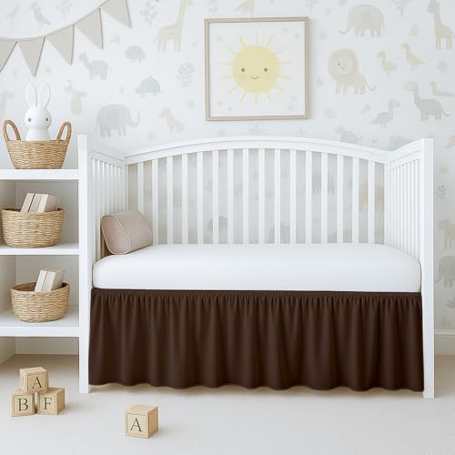 Image of Cottington Lane Chocolate Crib Skirt Dust Ruffle, Soft & Durable Nursery Crib Toddler Bedding Skirt for Baby Girls or Boys, Fits Standard Cribs 28" x 52" with 14" Drop, Classic Ruffled Design