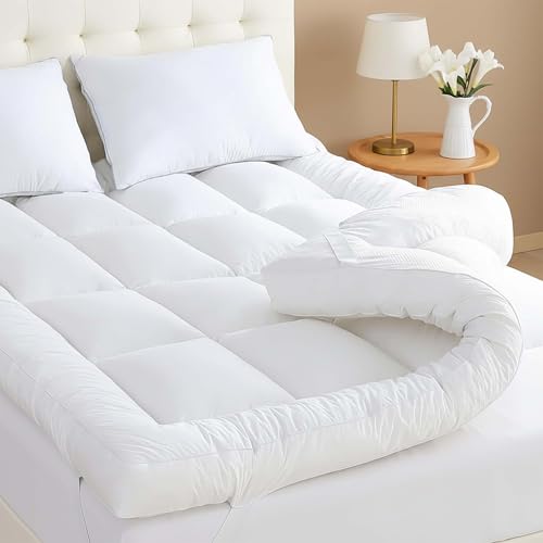 SM Decor Mattress Topper Double Bed (4 Inch/10 cm) Extra Deep Hotel Quality Soft Supportive Breathable Comfortable Quilted Mattress Topper With Easy Fit Elasticated Straps (Double)