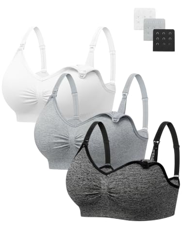 Image of Angelhood Womens Seamless Sleep Nursing Bra,Breastfeeding Maternity Bra with Remove Bra Pads Extenders Pack of 3
