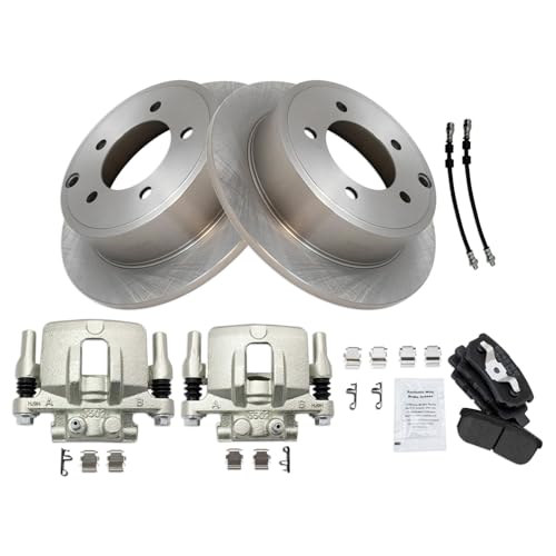 Image of TRQ Rear Brake Pad and Rotor Set Semi Metallic Rotors Calipers Compatible with 2011-2014 Chrysler 200 2007-2010 Sebring 2008-2014 Dodge Avenger 2007-2017 Jeep Compass Patriot