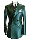 JBAWIE Fashion Men's Leather Coat Wide Peak Lapel Jacket Emerald Green Blazer Double Breasted Prom Tuxedos for Evening Party Size 46