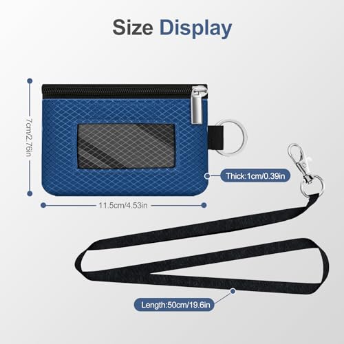 Image of Minimalist RFID Blocking Small Wallet with ID Window,WaterResistant Zip Id Case Wallet with Lanyard Keychain for Cards,Cash,Travel,Women,Men (Electric Blue /DarkGrey)
