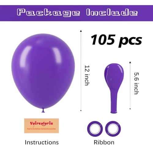 Image of Voircoloria 105pcs Dark Purple Balloons 12inch Party Latex Balloons for Birthday Baby Shower Halloween Wedding Valentine's Day Party Bachelorette Decorations