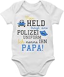Shirtracer Baby Body Junge Mädchen - Sprüche - Mein Held trägt eine Polizeiuniform - Polizist Geschenk zur Geburt - 3/6 Monate - Weiß - strampler babymode witzig spruch dad bodys papa ist
