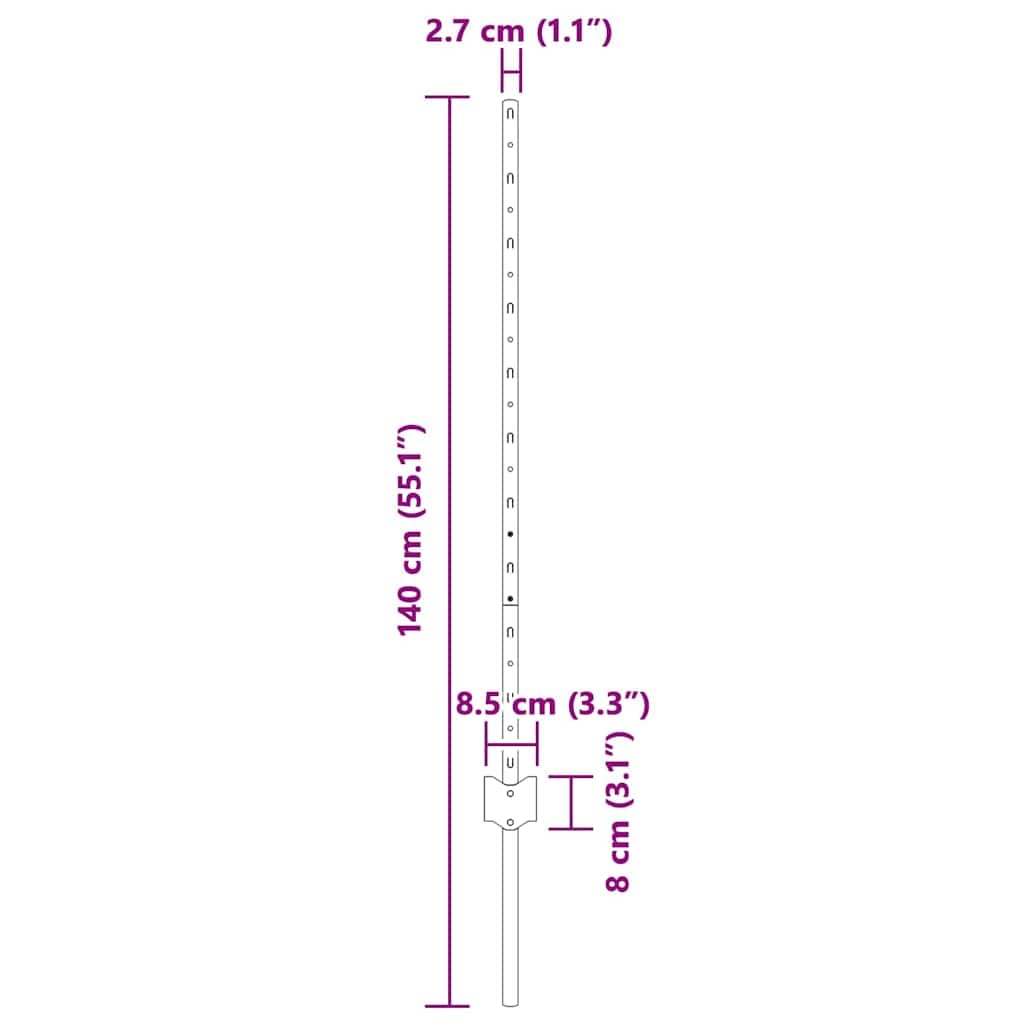Postes de valla de 11 piezas, plata, 100 cm, acero, valla de jardín, valla de metal, valla de madera, protección visual, postes acopladores, cerrojo para limitación de terrenos, montaje