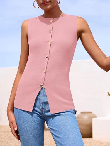 Image of PRETTYGARDEN Women's Sweater Vest Button Down Summer Tank Tops 2026 Sleeveless Knit Vests Fashion Business Casual Outfits