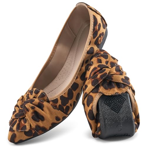 Image of Aomigoct Comfortable Dressy Flats for Women: Cushioned Insole & Lightweight for All-Day Office Comfort - Slip On & Foldable for Working Professional with Bow