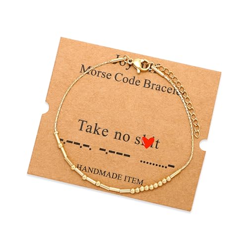 Image of JoycuFF Inspirational Morse Code Bracelets for Women Silver Beads Jewelry Encouragement Mantra Gifts for Her