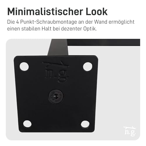 Natural Goods Berlin 1x Kleiderstange ÜBERECK Wandmontage - Garderobenstange L-Form für Flur, Bad oder Küche (Schwarz, 110x30cm) - Eckgarderobe aus rostfreiem Metall im minimalistischen Design