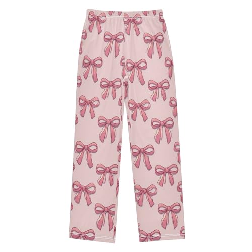 Pajama Bottoms, Bows Pink Cartoon Pajamas Pant Sleep Long Pants Lounge Wear Sleepwear Soft Pjs