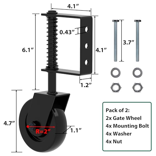 Image of 4.3 inchHeavy Duty Gate Wheel 360 Rotation Gate Wheel with Spring Loaded Shock Absorption Gate Caster Gate Kit for Fence, Farm, Garden and Wooden Gate 150 Lbs Capacity (2Pack)