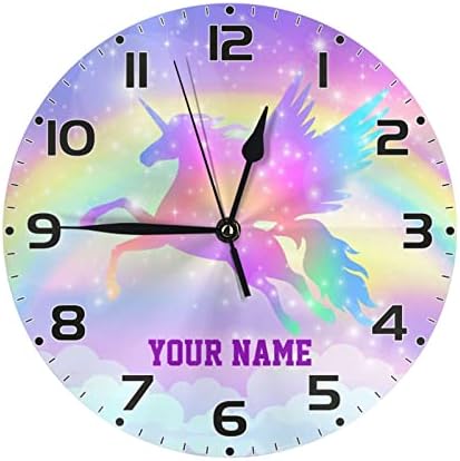 Custom Unicorn Rainbow Wall Clock for Kids Room, Personalized Kid...