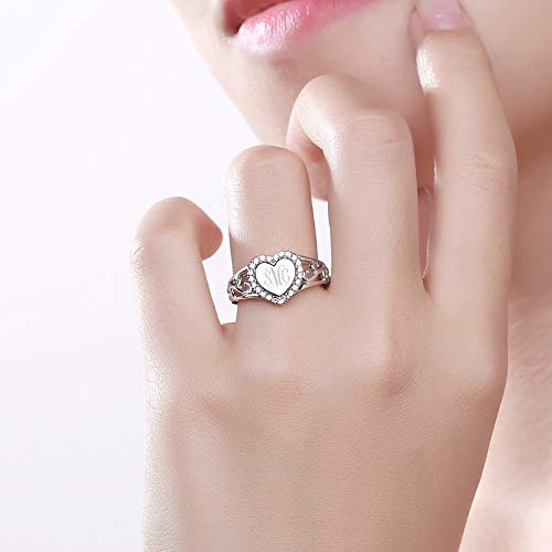 AILIN Custom Classic Heart Monogram Ring 925 Sterling Silver Personalized Engraving initials Rings Graduation Christmas Wedding Anniversary Mother’s Day Jewelry Gifts For Women Sister Wife Daughter4