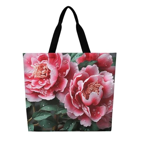 Beautiful Peony Flower Large Grocery Tote Bag Women Fashion Handbag Duty Reusable Shoulder Bag for Travel Vacation Shopping Beach Bags3