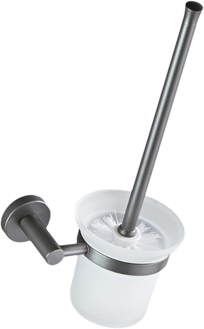 Long Handle Wall Mount Toilet Brush with Thick Soft Bristles and Handle Glass Base Holder for Deep Cleaning Bathroom Stains Space-Saving Design for Home and Urinal Use