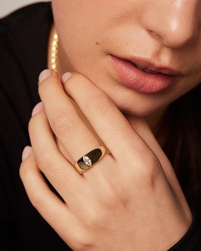 Pavoi 14K Gold Plated Chunky Dome Statement Ring For Women | Marquise Cubic Zirconia Dome Ring | Thick Stackable Bands thumb #1