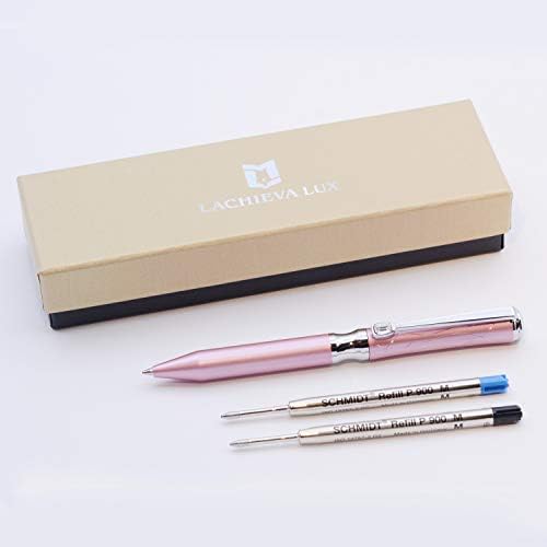 LACHIEVA LUX Nice Crystal Luxury Metal Ballpoint Pen for Lady with Germany Schmidt Refills P900M (Black and Blue 2 Refills)-Pink