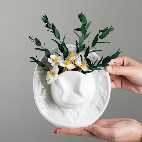 Vase en céramique rustique blanc de 25cm pour décoration de table - 4