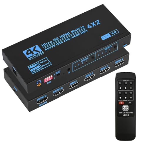 Amazon | HDMIマトリックス 4入力2出力 HDMI 2.0b、HDCP 2.2、HDR10