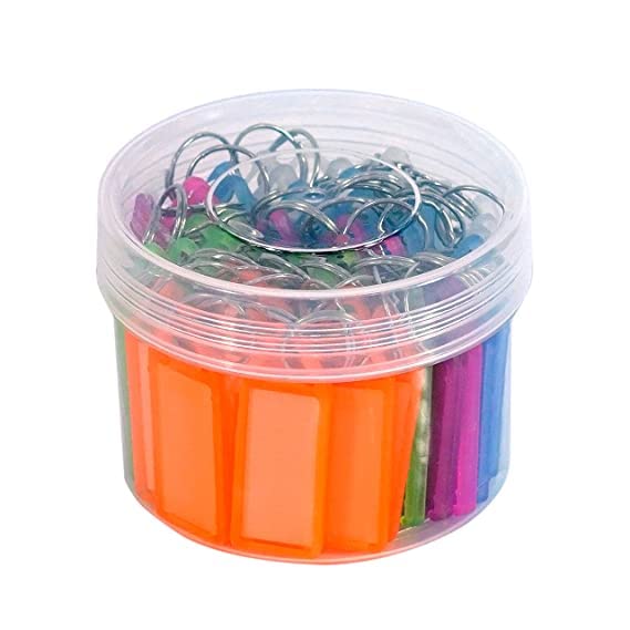 PACK OF 50 Multicolor Keyring & Keychain with Name Tag Labels Plastic Multicolor Assorted Keychain with Two Side Id Label and Split Ring for Office, Home Key-image-9