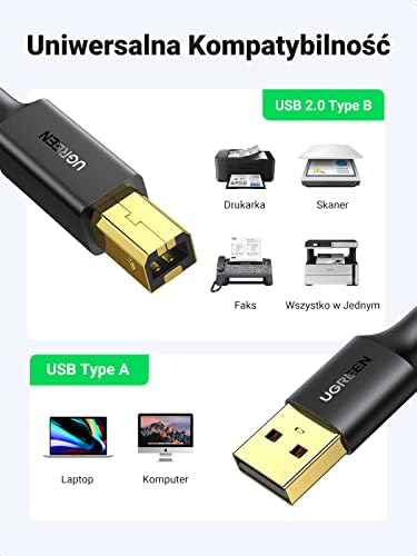 UGREEN Kabel USB 2.0 do Drukarki Kabel USB 2.0 A do USB 2.0 B do Drukarki. (1,5M)