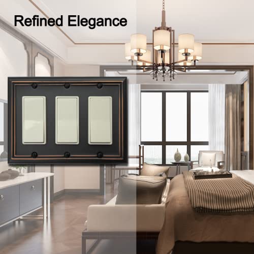 OKAWYC Triple Decorator Light Switch Cover Adler Metal Wall Plate, 2-Pack Aged Bronze 3 Gang Triple Rocker, for Receptacle Dimmer Switch GFCI Outlet, Switch Cover Decorative Wallplate, Durable by OKAWYC - Image 4