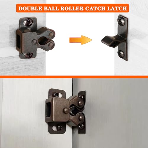 2 Pack Cabinet Latch Double Roller Catch for Cupboard Closet Cabinet Door Latches and Catches, Bronze - Image 3