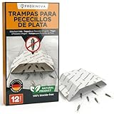 Proxinova Trampa Pececillos de Plata Insecticida Natural y Eficaz para Eliminar Pececillos de Plata - 12 Trampas Adhesivas Sin Biocidas para Baño Cocina Sótano Lepismas Monitor de Infestación 100%