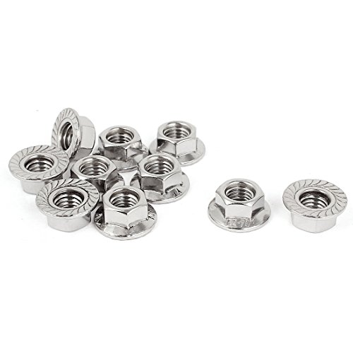 Uxcell a15042300ux0041 22mm Diameter M10x1.5mm Stainless Steel Serrated Hex Flange Nuts (Pack of 10)