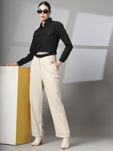 Image of CHKOKKO Solid Crop Jackets for Women stylish latest Long Sleeve Stylish Winter Shirt Jacket Casual Outerwear for Office