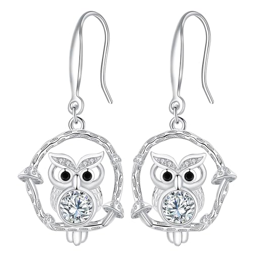 Hifeeled Boucles d'oreilles Femmes Argent Sterling 925 Boucles d'oreilles Hibou, Cadeaux Anniversaire Originaux pour Femmes Epouse Petite Amie