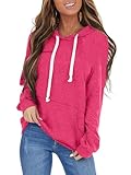 PGANDS Women's Casual Long Sleeve Drawstring Hoodies Sweatshirt Cute Loose Lightweight Soft Pullover Tops with Pocket Hot Pink