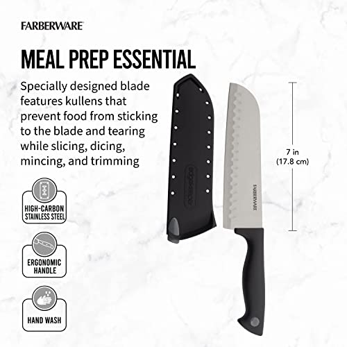 Farberware Edgekeeper 7-Inch Santoku Knife with Self-Sharpening Blade Cover, High Carbon-Stainless Steel Kitchen Knife with Ergonomic Handle, Razor-Sharp Knife, Black - Image 4