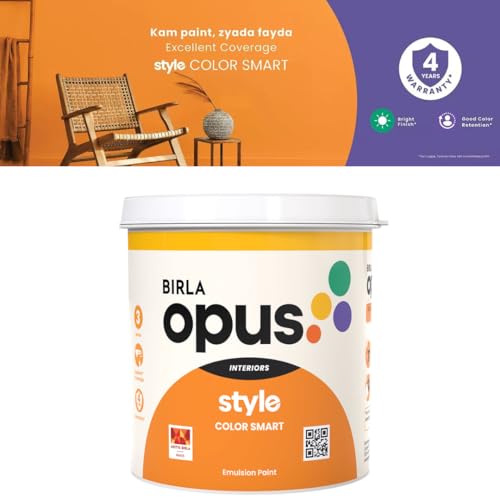 Image of Birla Opus Style Color Smart Interior Emulsion Paint - Superior Coverage, Anti-Fungal, 4-Year Warranty 20 Litre, White