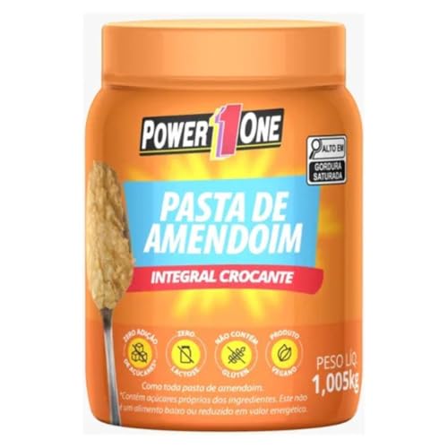 Pasta de Amendoim Integral Crocante, 1,005kg, Power1One Zero Açúcar, Sem Glúten