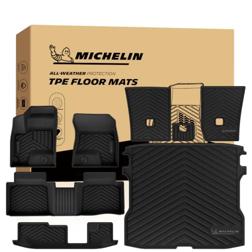 Image of Michelin Vehicle Mats for 23-26 Mitsubishi Outlander /2026 Nissan Rogue PHEV | Fit PHEV(Plug-in Hybrid) 7-Seater, Not Fit 5-Seater /Gas, All-Weather TPE Floor Mats & Backrest /Cargo Liner, 8 PCS, Premier