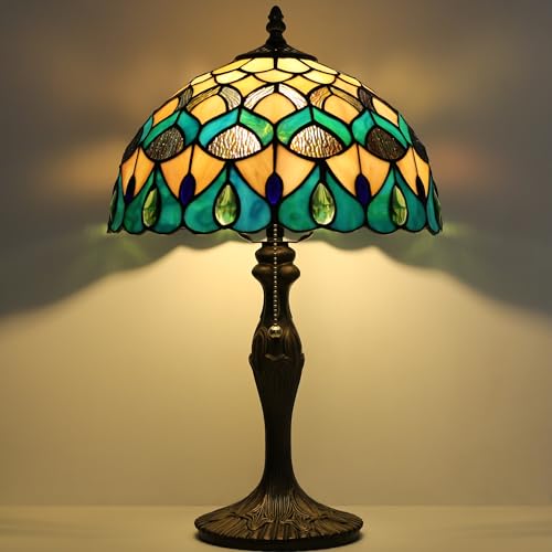 Image of Tiffany Table Lamp 19 inch Stained Glass Reading Lamp Blue Phoenix Style