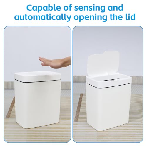 Image of 15 L Motion Sensor Plastic Garbage Can with Lid, Automatic Garbage Bin, White, 10.23 inch x 7.24 inch x 12.16 inch