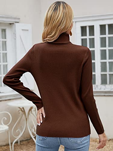 Women's Soft Plain Turtleneck Long Sleeve Pullover Cashmere Sweater Tops, Brown, Us S(4-6) #TOP3