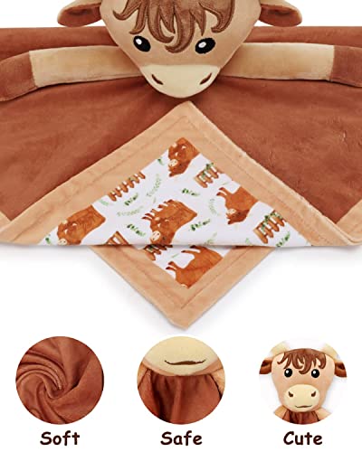 Brown Highland Cow Lovey Baby Boy Blanket Animal Security Blanket Neutral Baby Snuggly Scotland Herd Animal Face Soft Bedding Plush Kids Grandchild's Lovey Nursery Décor Gift Ideas For Son #TOP1
