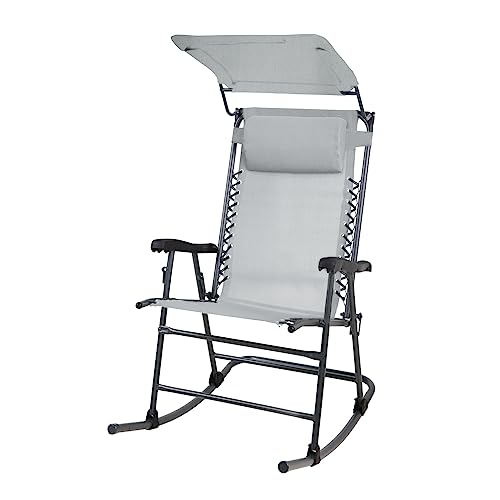 SVITA Schaukelstuhl faltbar Outdoor mit Sonnenschutz Kopfstütze Armlehne Hellgrau