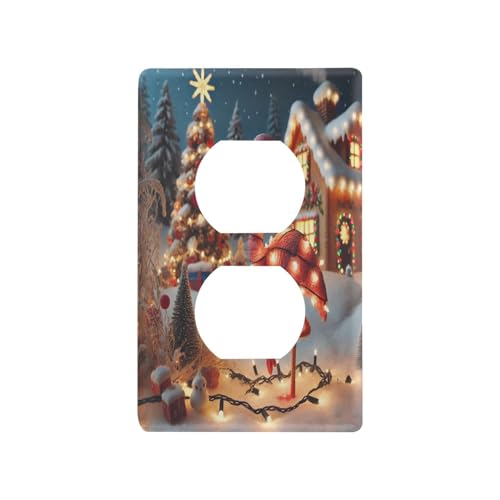 Flamingo Christmas Snow Light Switch Cover Decorative Receptacle Outlet Wall Plate Guard Plastic Outlet Covers for Farmhouse Home Decor Livingroom (Duplex Outlets Cover)