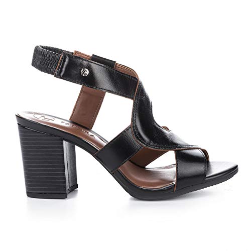 Sandália Tanara Salto Bloco Couro, Preto, 37