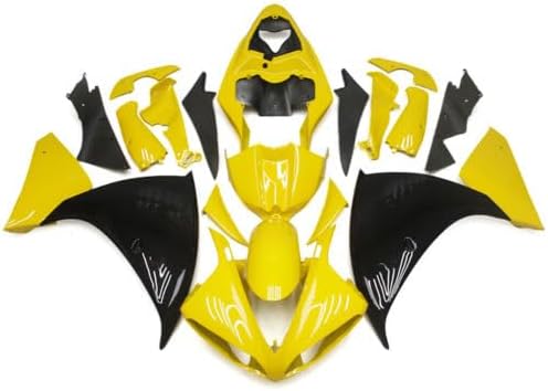 Injection Yellow Black Fairing Kit for 2009-2011 Yamaha YZF R1 ABS Bodywork | ABS Plastic Injection Mold Fairings Body Frame, Complete Body Kit Mount Hardware, UV-Protected Clear Coat, Pre-Drilled Holes